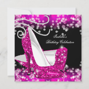 Glitter Roze Hoge Hakken Diamanten Verjaardag Kaart