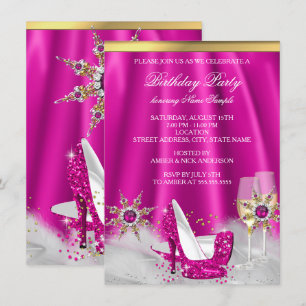 Glitter Roze Hoge Hakken Goud Champagne Feest Kaart