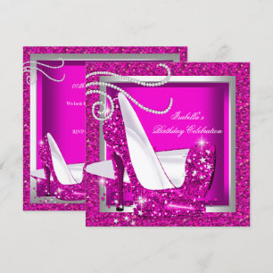 Glitter Roze Hoge Hakken Luxe Verjaardagsfeest Kaart