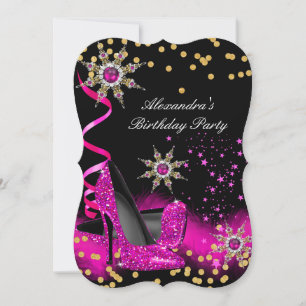 Glitter Roze Hoge Hakken Verjaardagsfeest Goud Zwa Kaart