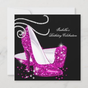 Glitter Roze Hoge Hakken Zwarte Verjaardagsfeest S Kaart