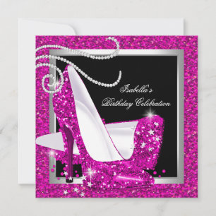 Glitter Roze Hoge Hakken Zwarte Verjaardagsfeest S Kaart
