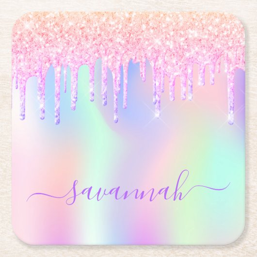 Glitter roze iriserende roze goud regenboog verjaa kartonnen onderzetters (Voorkant)