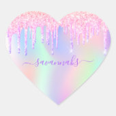Glitter roze iriserende roze gouden regenboog verj hart sticker (Voorkant)