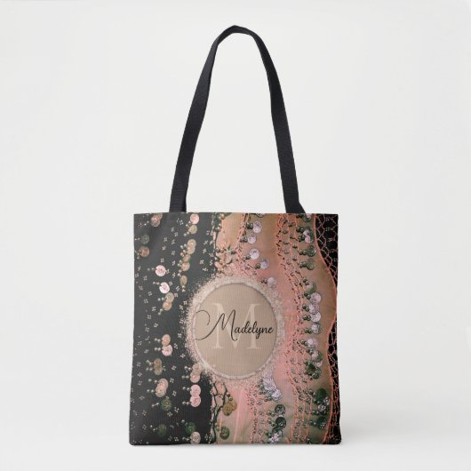 Glitter Roze Koraal en Zwarte Sjaal Gepersonalisee Tote Bag (Voorkant)
