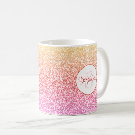 Glitter Roze Koraal Roos Goud Rond Monogram Koffiemok (Voorkant rechts)