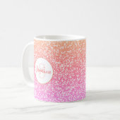 Glitter Roze Koraal Roos Goud Rond Monogram Koffiemok (Voorkant links)