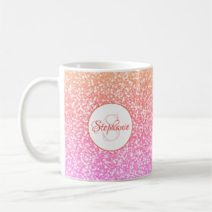 Glitter Roze Koraal Roos Goud Rond Monogram Koffiemok