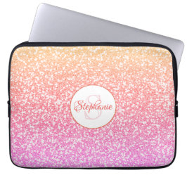 Glitter Roze Koraal Roos Goud Rond Monogram Laptop Sleeve