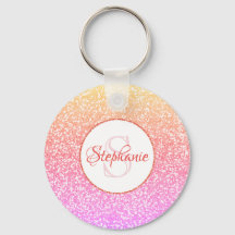Glitter Roze Koraal Roos Goud Rond Monogram