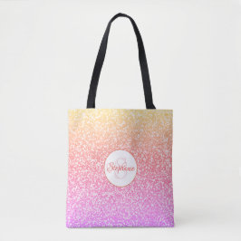 Glitter Roze Koraal Roos Goud Rond Monogram Tote Bag