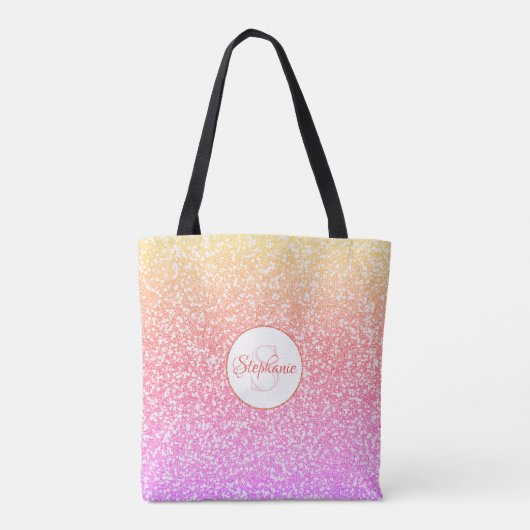 Glitter Roze Koraal Roos Goud Rond Monogram Tote Bag (Achterkant)