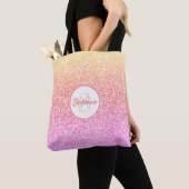 Glitter Roze Koraal Roos Goud Rond Monogram Tote Bag (Dichtbij)