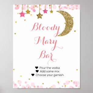 Glitter roze maan Waterverf Bloody Mary Bar Sign Poster