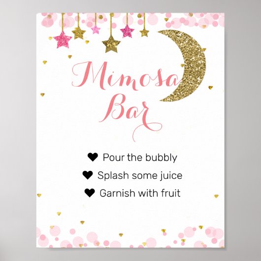 Glitter roze maan Waterverf Mimosa Bar Sign Poster (Voorkant)