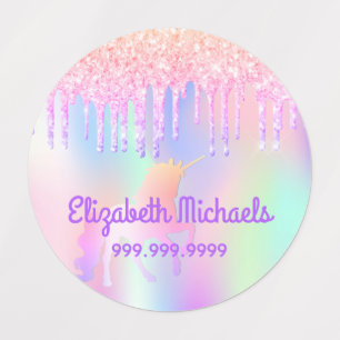 Glitter roze magische eenhoornregenboogkleding labels