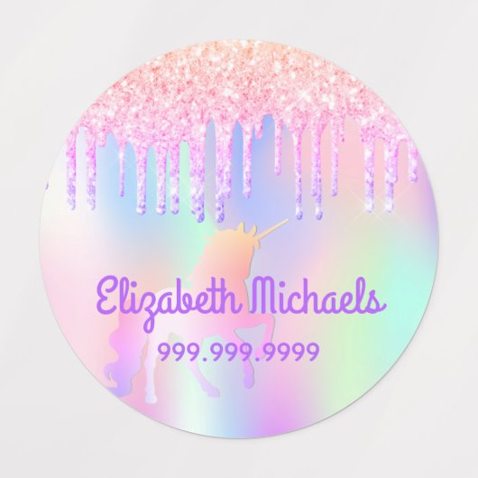 Glitter roze magische eenhoornregenboogkleding labels (Design 1)