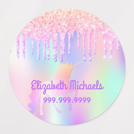 Glitter roze magische eenhoornregenboogschool labels (Design 1)