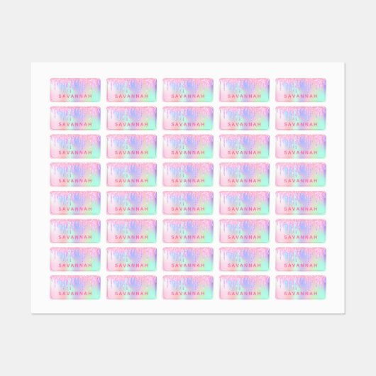 Glitter roze magische regenboogholografische kledi labels (Vel)