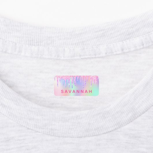 Glitter roze magische regenboogholografische kledi labels (Aangebracht)