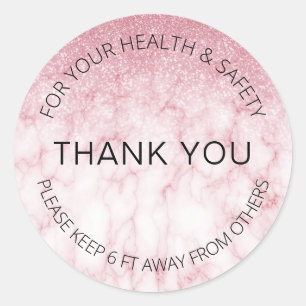 Glitter Roze Marmer Sociale Afstand Salon Ronde Sticker