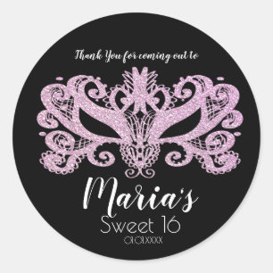 Glitter Roze Maskerade Masker Feest Favor Ronde Sticker