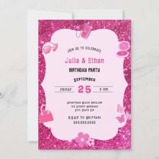 Glitter Roze Meisje Baby shower Elegant Aankondiging