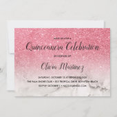 Glitter Roze Ombre wit marmer Quinceañera Kaart (Voorkant)
