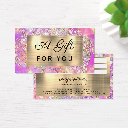 Glitter roze opaal cadeaubon visitekaartje (Bureau)
