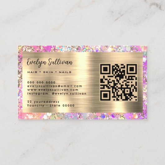 Glitter roze opaal visitekaartje (Achterkant)