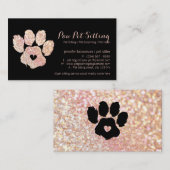 Glitter Roze Pet Sitter Grooming Paw Visitekaartje (Voorkant / Achterkant)