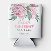 Glitter roze pioen bloemengroen Verjaardag Blikjeskoeler (Voorkant)