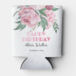 Glitter roze pioen bloemengroen Verjaardag Blikjeskoeler