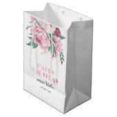 Glitter roze pioen bloemengroen Verjaardag Medium Cadeauzakje (Voorkant Gekanteld)