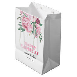 Glitter roze pioen bloemengroen Verjaardag Medium Cadeauzakje