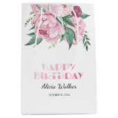 Glitter roze pioen bloemengroen Verjaardag Medium Cadeauzakje (Voorkant)