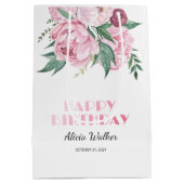 Glitter roze pioen bloemengroen Verjaardag Medium Cadeauzakje (Achterkant)