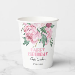 Glitter roze pioen bloemengroen Verjaardag Papieren Bekers