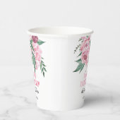 Glitter roze pioen bloemengroen Verjaardag Papieren Bekers (Rechts)