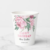 Glitter roze pioen bloemengroen Verjaardag Papieren Bekers (Voorkant)
