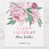 Glitter roze pioen bloemengroen Verjaardag Wijn Etiket (Enkel label)