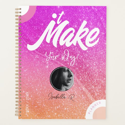 Glitter Roze Planner Boek Stijl Foto Sjabloon (Voorkant)