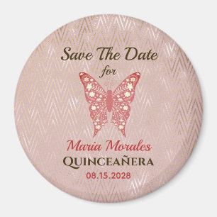 Glitter Roze Quinceanera Save The Date Magneet