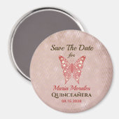 Glitter roze Quinceanera sparen de Datum Magnet (Voorkant / Achterkant)