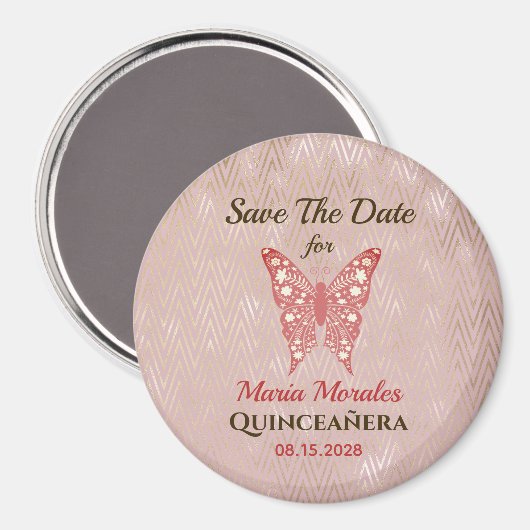 Glitter roze Quinceanera sparen de Datum Magnet (Voorkant / Achterkant)
