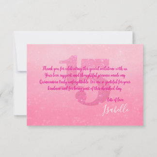 Glitter Roze Quinceñera Dankkaart Bedankkaart