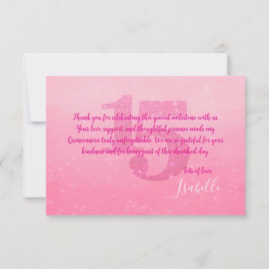 Glitter Roze Quinceñera Dankkaart Bedankkaart (Achterkant)