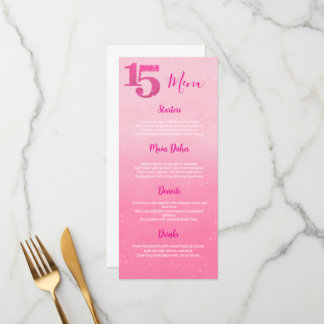 Glitter Roze Quinceñera Tafelmenu Menu