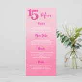 Glitter Roze Quinceñera Tafelmenu Menu (Staand voorkant)
