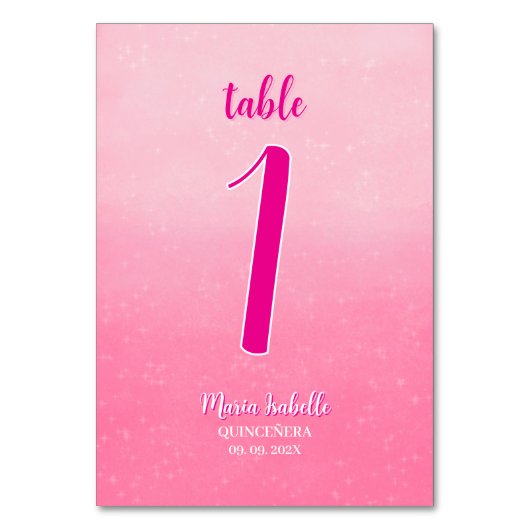 Glitter Roze Quinceñera Tafelnummer (Voorkant)